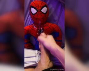 Stephanie Lovell TS aka Princess2_queen OnlyFans - Cumming on my Spider Man clip