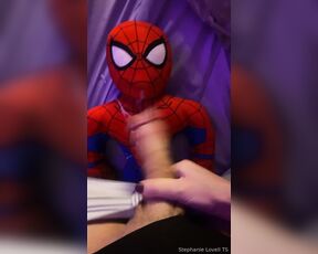 Stephanie Lovell TS aka Princess2_queen OnlyFans - Cumming on my Spider Man clip