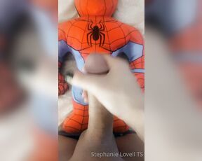 Stephanie Lovell TS aka Princess2_queen OnlyFans - Jerking my girl cock and cumming on my Spider Man  1