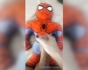 Stephanie Lovell TS aka Princess2_queen OnlyFans - Jerking my girl cock and cumming on my Spider Man  1