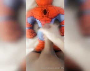 Stephanie Lovell TS aka Princess2_queen OnlyFans - Jerking my girl cock and cumming on my Spider Man  1