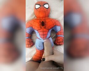 Stephanie Lovell TS aka Princess2_queen OnlyFans - Jerking my girl cock and cumming on my Spider Man  1