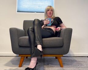 TS Jessica Presley aka Jessicapresley OnlyFans - Coffee Time in faux leather & heels