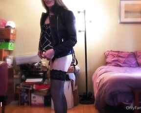 Kacy TGirl aka kacytgirl - 08-16-2020 OnlyFans Video - shot some video today that included strutting in my leather jacket, thigh high stockings amp thong