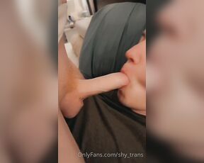 Sarah aka Shy_trans OnlyFans - Deep throat’s my cock until he’s bout to cum then he paints my face and tongue love swallowing i 1