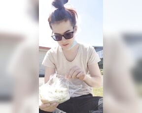 LittleMapleBerry aka littlemapleberry OnlyFans - Lil talky talk on the lawn with my cat and some food