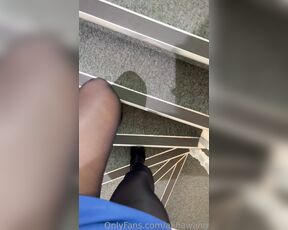 Alina Wang aka alinawang OnlyFans - Navy blue pantyhose high heels walking on stairs