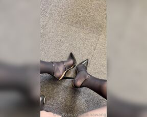 Alina Wang aka alinawang OnlyFans - My lil blue skirt Pantyhose high heels walking in the office