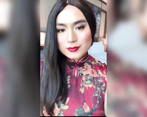 Alina Wang aka alinawang OnlyFans - I feel super sexy in this beautiful qipao dress I can’t help but to touch myself, my shecock covered