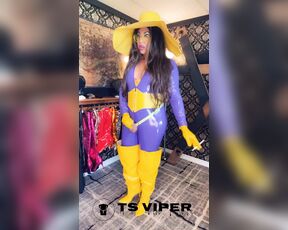 Ts Viper aka tsviper OnlyFans - New purple pvc catsuit yellow thigh high boots