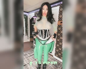 Ts Viper aka tsviper OnlyFans - The greeen rubber catsuit, pvc boots, nice cumshot and sexy smoking, be sure to tip for