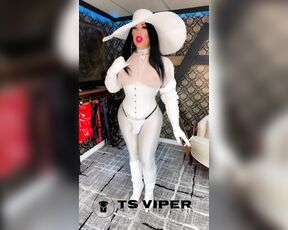 Ts Viper aka tsviper OnlyFans - Miss white and a big creamy cumshot, all white sexy spandex corset smoking 120