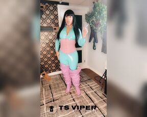 Ts Viper aka tsviper OnlyFans - New baby blue catsuit with my fav thigh high pink boots, i will do a part