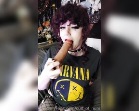 NuniCult aka cult_of_nuni OnlyFans - I love gagging on this thick dildo